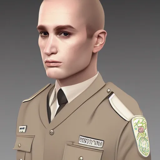 Prompt: pale skin security officers beige uniform trending on artstation high detail digital painting