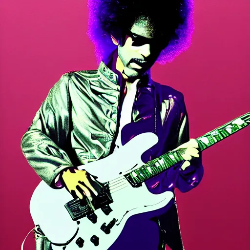 Prompt: Prince playing Purple Rain, upside view, digital Art, hyperreal, HDR
