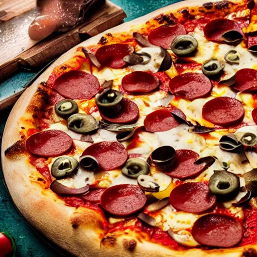 Image similar to pizza with walter white toppings, unreal, render, splash, award winning photograph