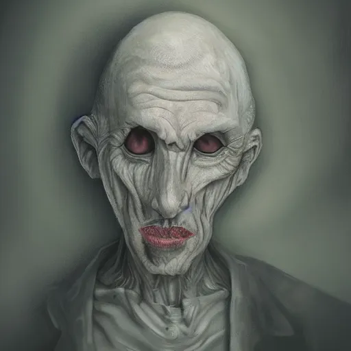 Image similar to eerie portrait of creepy pale old man with fish like facial features and gills in his neck, painted, fish man, trending on art station, love craftian, dark lighting