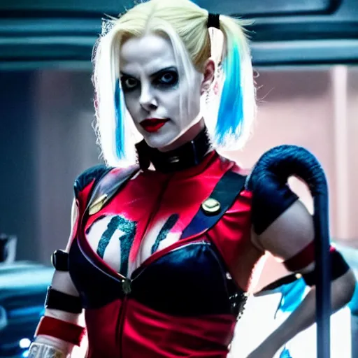 Prompt: charlize theron as harley quinn in suicide squad, 8k, RED camera