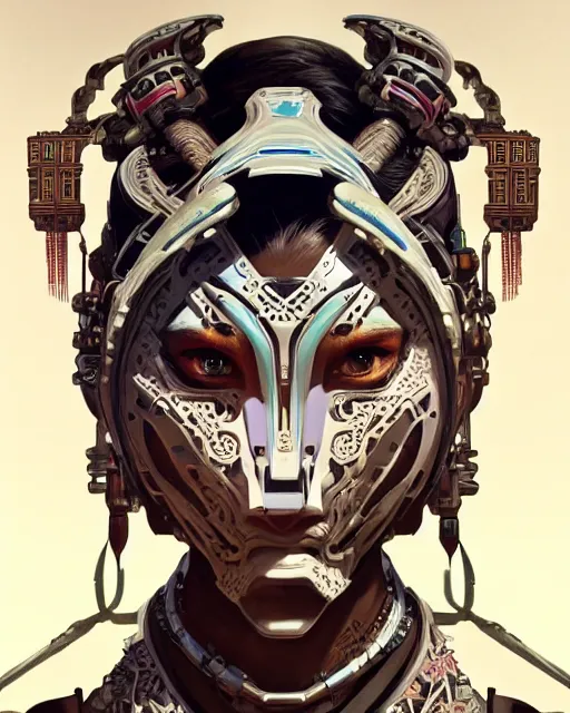 Image similar to portrait of a machine from horizon zero dawn, machine face, upper body, decorated with opera motifs, asian, traditional chinese art, intricate, elegant, highly detailed, digital painting, artstation, concept art, smooth, sharp focus, illustration, art by artgerm and greg rutkowski and alphonse mucha, 8 k