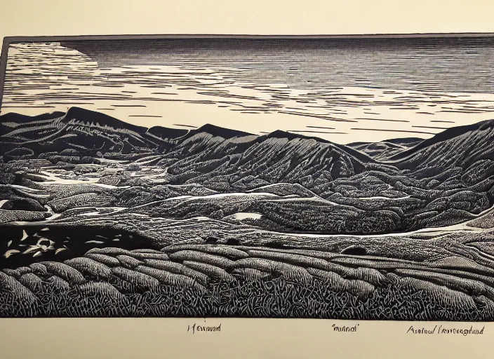 Image similar to an award winning wood engraving on paper of The highlands of Scotland