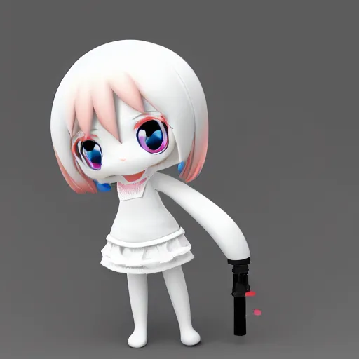 Prompt: cute fumo plush of a girl with a water gun spraying the camera, vray, water war, black and white