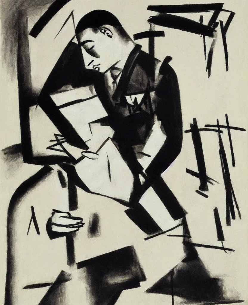 Prompt: a beautiful painting of a soldier's hand writing a letter to home with wwii in background, black and white, painted by laszlo moholy - nagy