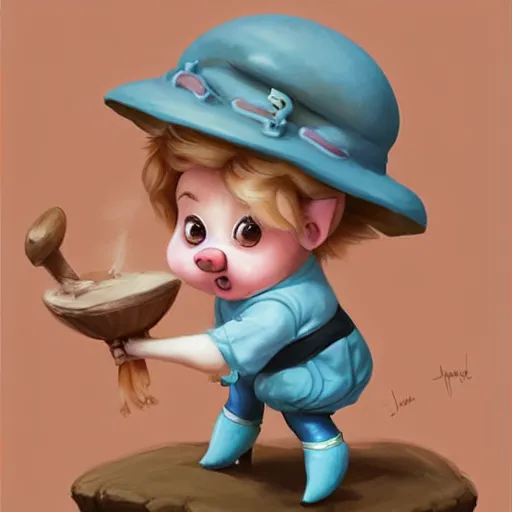 Image similar to cute little anthropomorphic funny female pig wearing shorts, a sunhat, boots and a pale blue shirt!! tiny!! fully clothed!!! small, short, cute and adorable, character art portrait, matte fantasy painting, deviantart artstation, by jason felix by steve argyle by tyler jacobson by peter mohrbacher, cinema