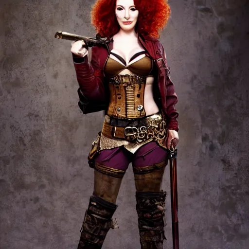 Prompt: full body photo christina hendricks steampunk warrior, highly detailed, 4k, HDR, award-winning photo