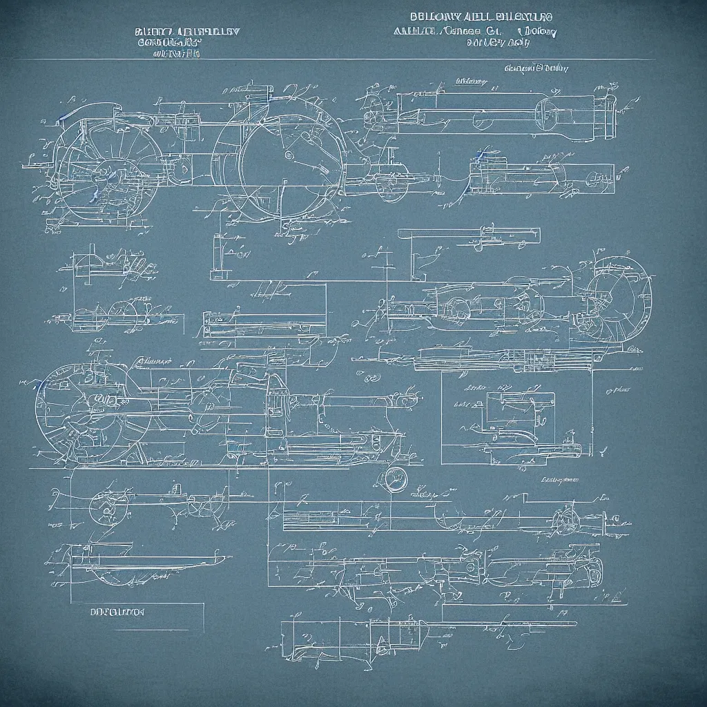 Prompt: detailed blueprint scheme of an artillery cannon, patented in 2039