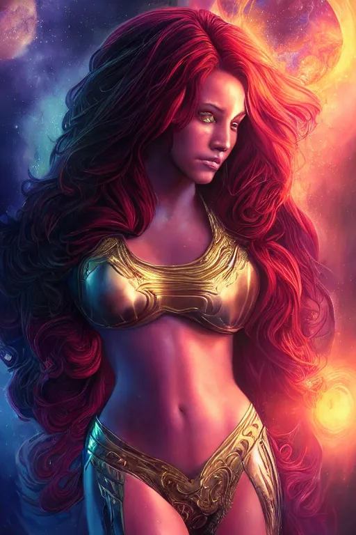 Image similar to Majestic and regal portrait of a female Starfire, DC universe, Perfect face, beautiful, intricate, epic, elegant, menacing, fantasy, highly detailed, digital painting, hard focus, beautiful volumetric lighting, epic light, ultra detailed, by Leesha Hannigan, Ross Tran, Thierry Doizon, Kai Carpenter, Ignacio Fernández Ríos