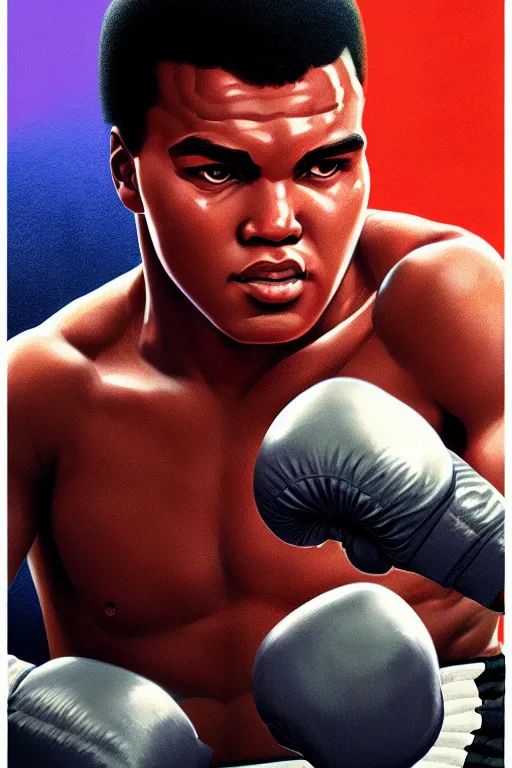 Image similar to young muhammad ali, manga cover art, detailed color portrait, artstation trending, 8 k, greg rutkowski