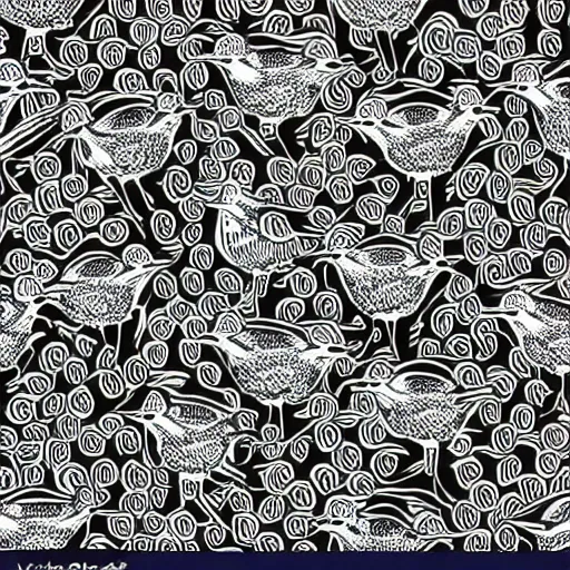 Image similar to seamless pattern showing birds. black and white, drawing, white background, seamless, ornament.