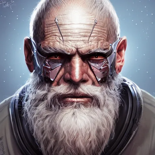 Image similar to Ultrarealistic illustration old man cyborg, cyberpunk, sci-fi fantasy,intricate,elegant,highly detailed, digital painting, artstation, concept art