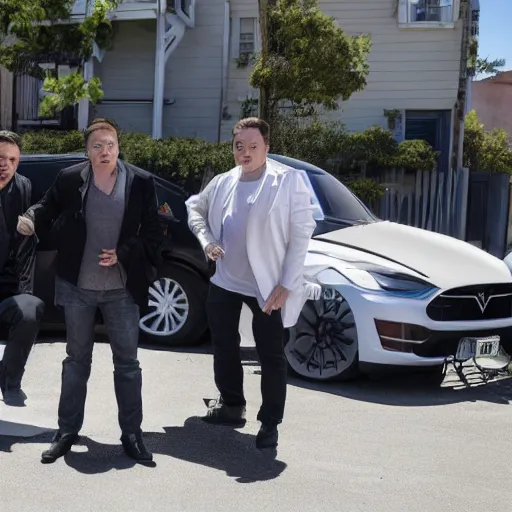 Prompt: elon musk hanging out on grove street, chilling with the ballas