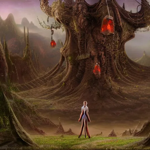 Prompt: A detailed matte painting of an elven woman with a giant ant standing behind her