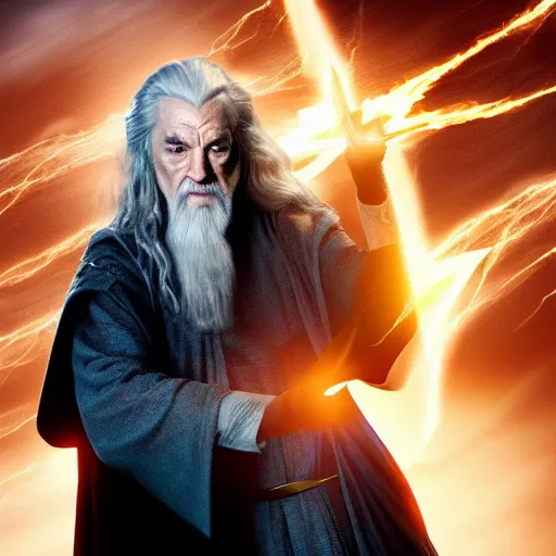 Image similar to Gandalf as DC Comics The Flash, dslr photo