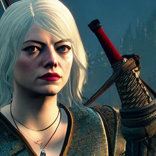 Image similar to Emma Stone in The Witcher 3 video game