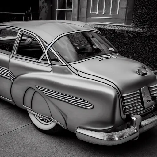 Image similar to Photoshoot of 1950s car designed by H R Giger, XF IQ4, f/1.4, ISO 200, 1/160s, 8K, RAW, unedited, symmetrical balance, in-frame