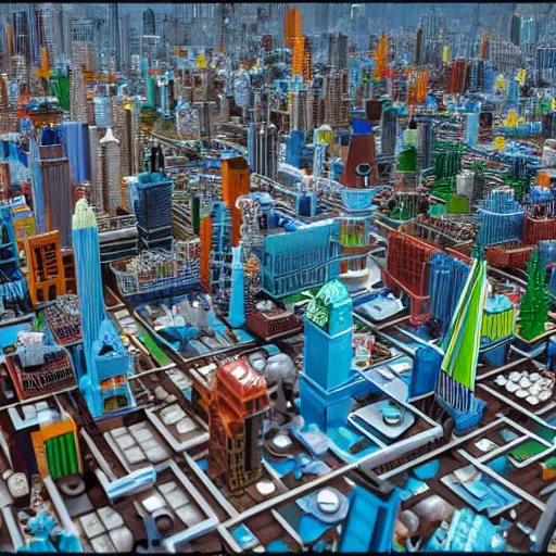 Prompt: cyberpunk city made of Lego, 3D render, by MC Escher, realistic, intricate details