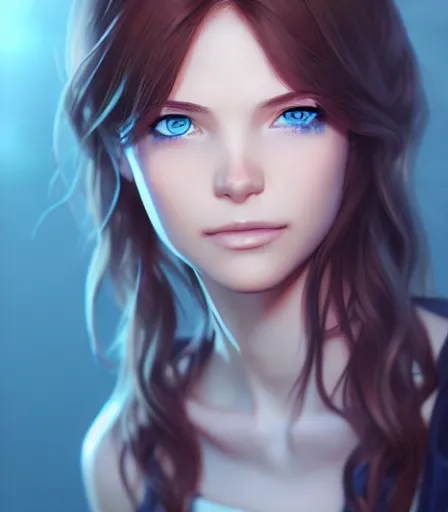 Prompt: portrait of a young woman with blue eyes, brown hair and a perfect body, wearing casual clothes, character design by charlie bowater, ross tran, artgerm, and makoto shinkai, detailed, soft lighting, rendered in octane