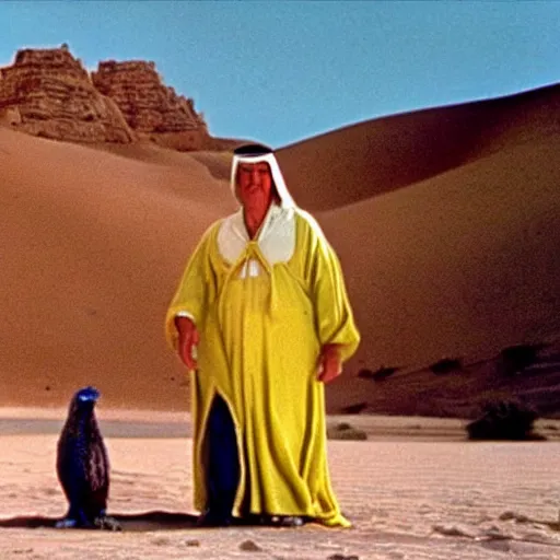 Prompt: a film still of big bird in lawrence of arabia ( 1 9 6 2 ) technicolor