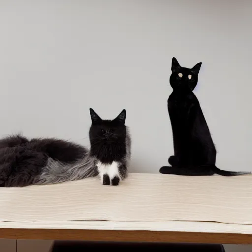 Prompt: photograph of a black cat sitting in a white studio