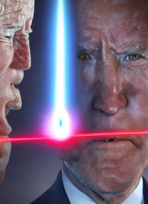 Image similar to hyper realistic ultra realistic terror photo furious red glowing laser eyes biden, high quality photo, detailed , 8k