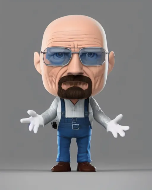 Image similar to full body 3d render of Walter White as a funko pop, studio lighting, white background, blender, trending on artstation, 8k, highly detailed