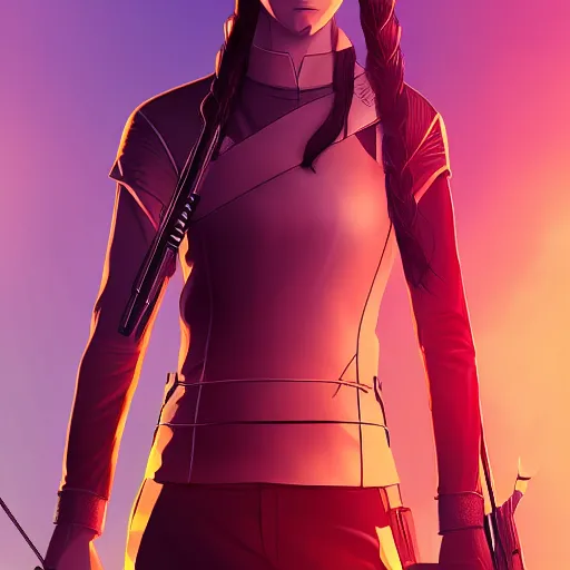 Prompt: Suzanne Collins as Katniss Everdeen, ambient lighting, 4k, anime key visual, lois van baarle, ilya kuvshinov, rossdraws, artstation