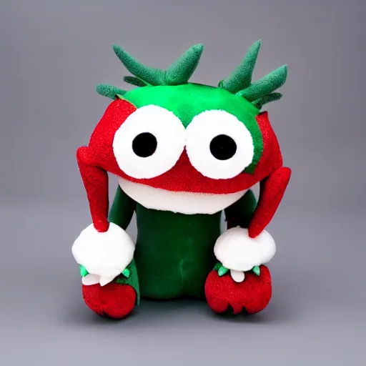 Prompt: adorable strawberry creature with multiple eyes plush toy