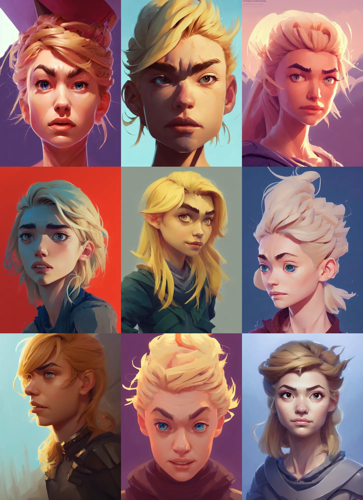 Prompt: just one head, portrait, Imogen Poots D&D Paladin, blonde hair, stylized background, global illumination lighting, official fanart, trending on behance, trending on artstation by Jesper Ejsing, by RHADS and Makoto Shinkai and Lois van baarle and ilya kuvshinov and rossdraws