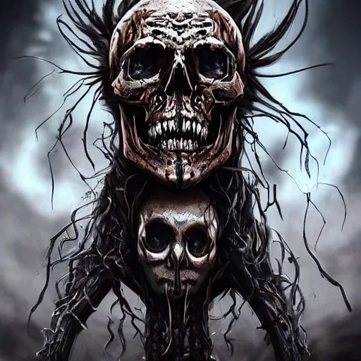 Image similar to Skull that look too much like skull!, crypt lurker!!, grasp of darkness!!!, pitchburn devils, 8k CG character rendering of a spider-like hunting female on its back, fangs extended, wearing a leopard-patterned dress, set against a white background, with textured hair and skin.