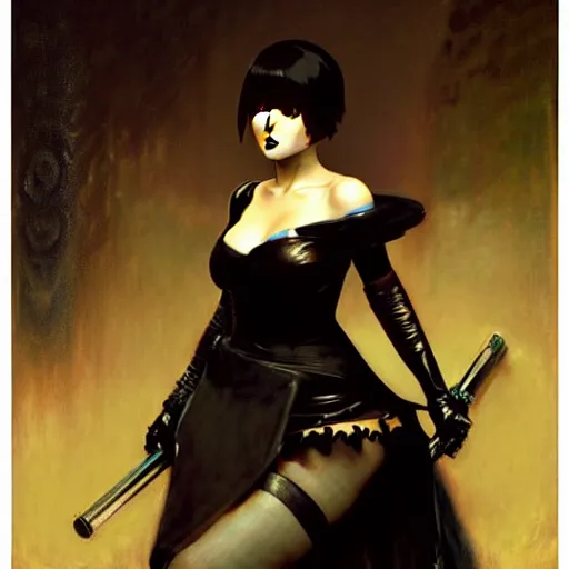 Prompt: Portrait of 2B from Nier Automata, oil painting by Jean-Joseph Benjamin-Constant