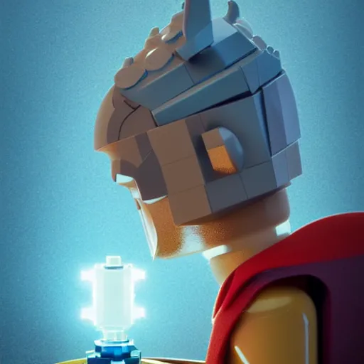 Image similar to lego minionic thor, lokki profile picture, by goro fujita by filip hodas and beeple, realism, sharp details, cinematic, highly detailed, digital, 3 d, realistic colors