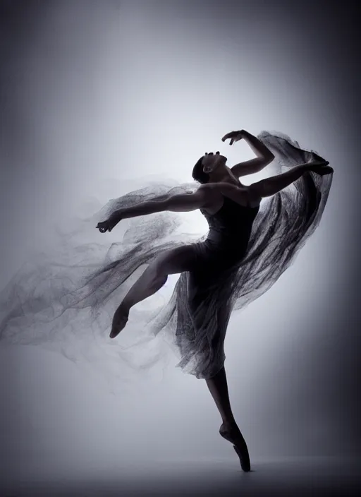 Image similar to a Photorealistic dramatic hyperrealistic render of a beautiful Female smoke dancer by Ken Brower and Deborah Ory of NYC Dance project,Lois Greenfield,Flowing cloth and smoke,Beautiful dynamic dramatic dark moody lighting,volumetric,shadows,cinematic atmosphere,Octane render,8K