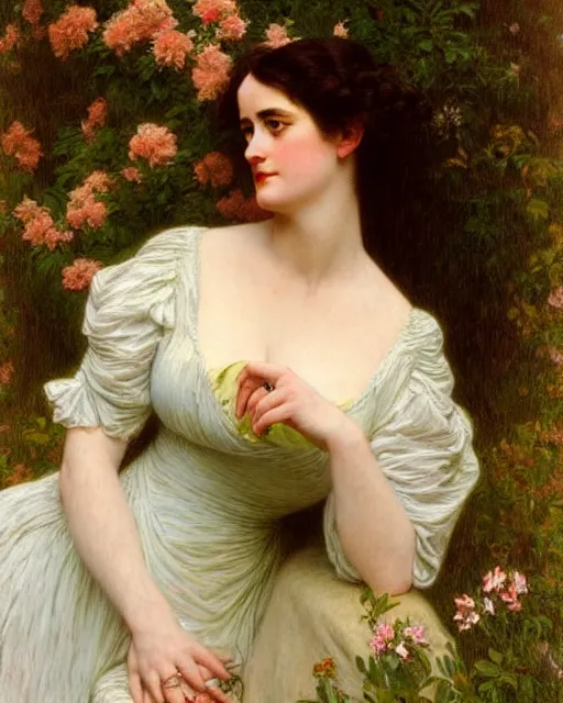 Prompt: portrait en buste of eva green vesper lynd vannessa ives by Hughes Merle, by Pierre Auguste Cot, mucha perfectly detailed eyes, realistic fabric, abundant detail