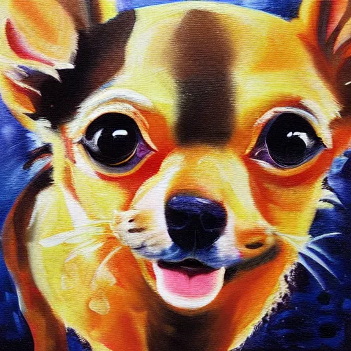 Prompt: abstract painting of a Chihuahua and taco bell