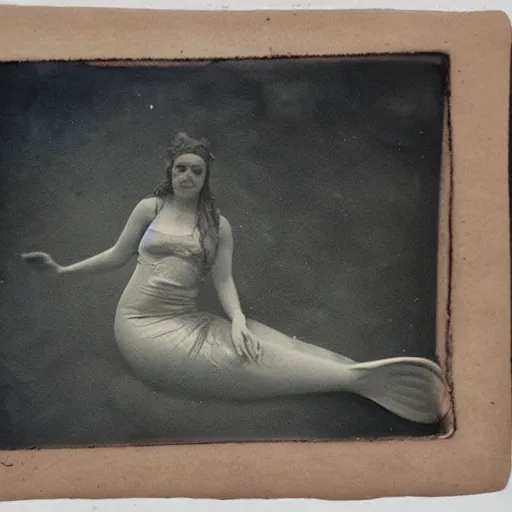 Image similar to underwater tintype photo of swimming mermaid