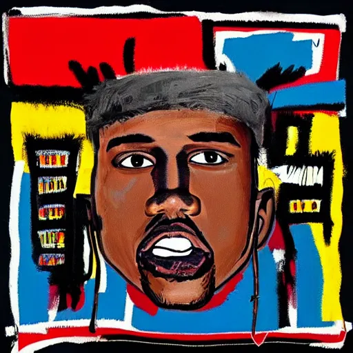 Image similar to kanye album cover in the style of jean michel-basquiat