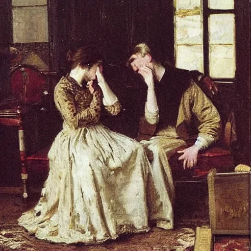 Image similar to solving a riddle by alfred stevens