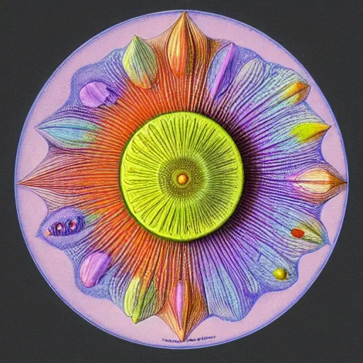 Prompt: colorful 3d scientific drawing of a diatom by ernst haeckel - n 4 - s 100