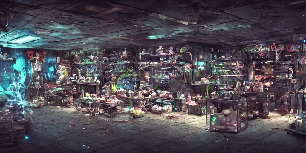 Prompt: a dirty alien shop, futuristic, holographic, 8k, sharp focus, hyper realistic