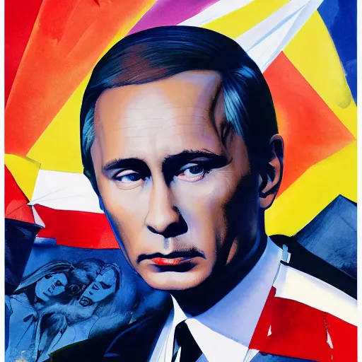 Image similar to photorealistic picture, by bob peak and alex ross, putin poster propaganda, gouache and wash paints, fine details, fine intricate, fine facial proportionate, fine body proportionate, fine fix broken line, fine fix duplicate line, fine environment proportionate, smooth focus, sharp details, bokeh, 4 k, fine 5 k details