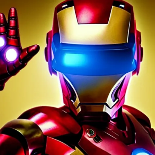 Prompt: photo of iron man wearing a Virtual reality headset on his head