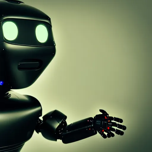 Image similar to a cute little robot. super realistic 8 k render of a dark hooded powerful elegant, cinematic composition