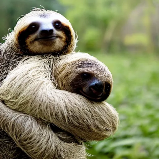 Image similar to a sloth hugging a turtle