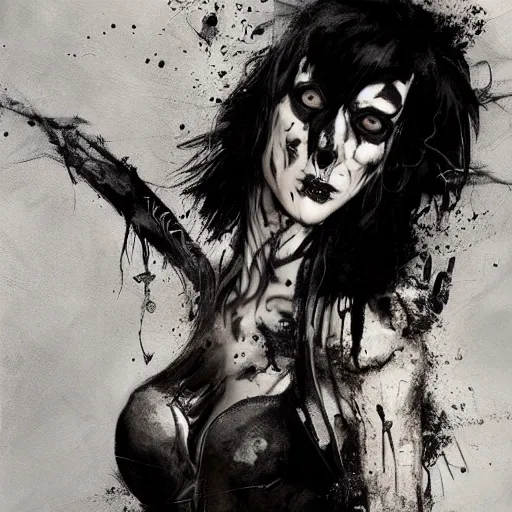 Prompt: wyona rider as death from sandman, goth chic, by jeremy mann, by cedric peyravernay, by by russ mills, by richard avedon dramatic lightning, sadness, eyeliner, punk rock, high detailed, 8 k