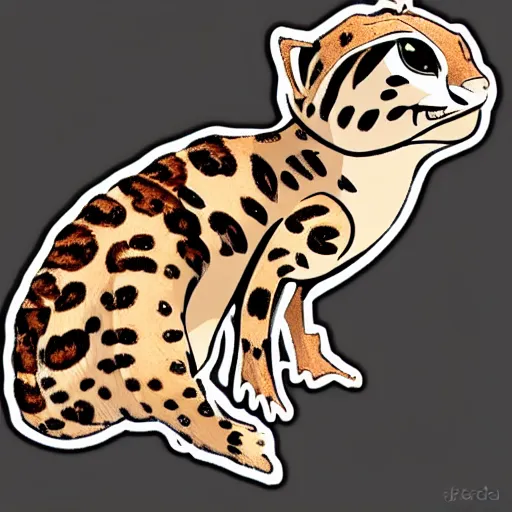 Prompt: A very beautiful sticker art of a leopard gecko cat, cute, high quality, smooth lines, trending on ArtStation, art by aleksagosto, Instagram