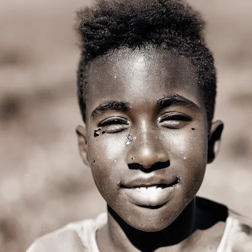 Prompt: photo portrait of a chocolate prince melting in the desert sun, 2 0 0 mm lens, shot on grainy film, photography, hyperrealism, bokeh