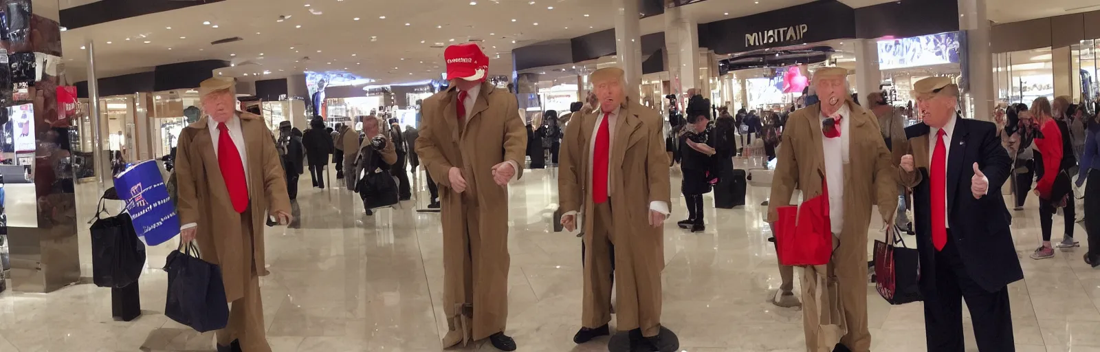 Image similar to Candid photo of donald trump in disguise trying to blend in at a mall