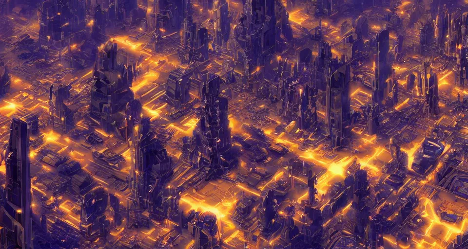 Image similar to a giant, futuristic city where everything is off the ground and is colored blue and gold, in the style of a star wars city, computer wallpaper